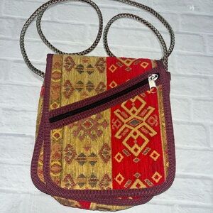 Bohemian Red and Tan Crossbody Bag